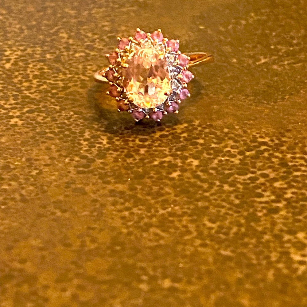 3.3ct oval Kunzite and pink sapphire rose gold ring